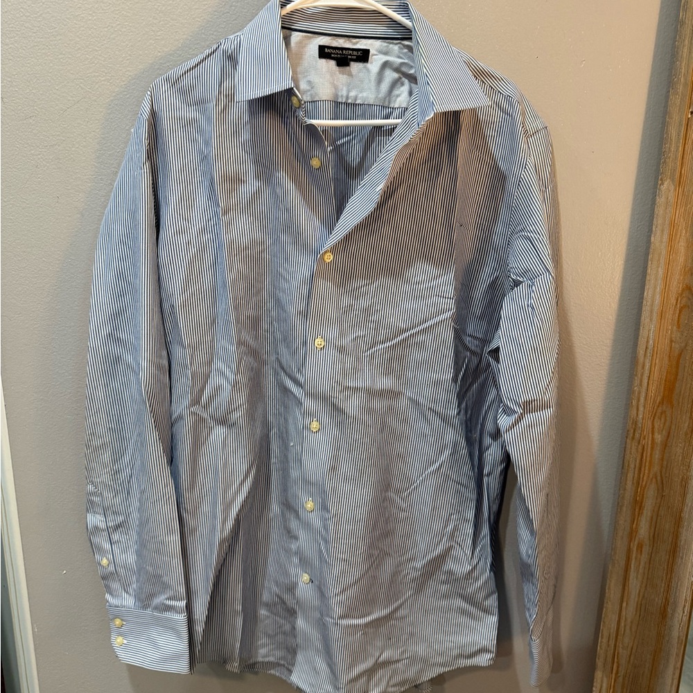 Banana Republic Navy and White Striped Shirt